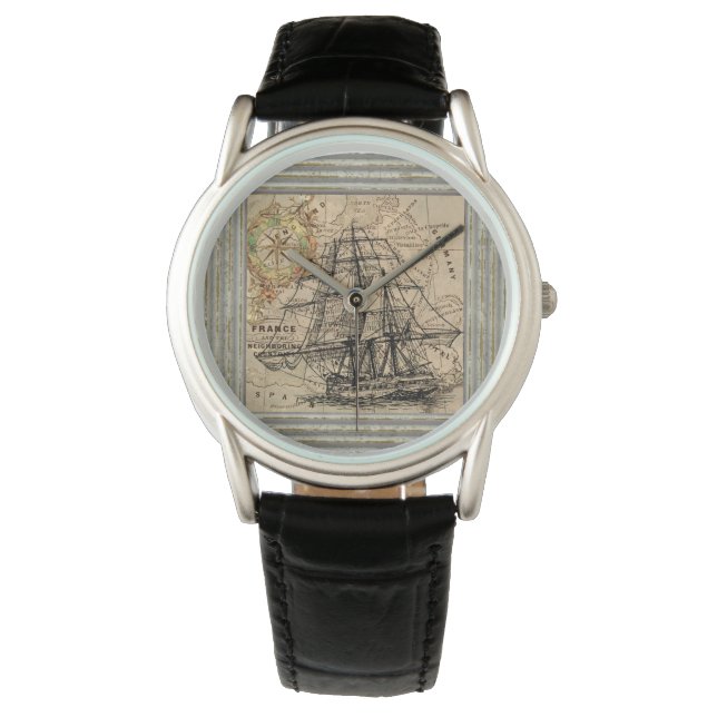 Vintage Ship And Map Watch (Front)