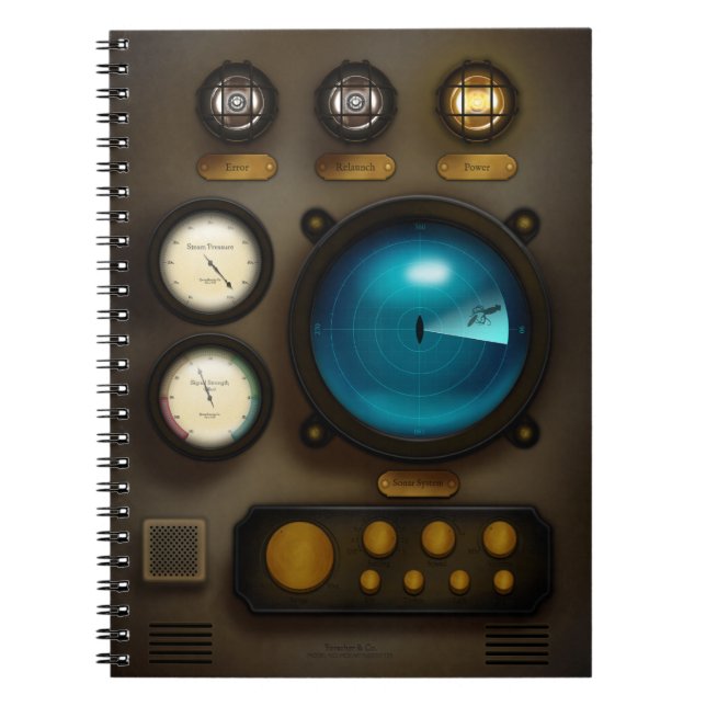 Vintage Ship Control Panel Sonar Steampunk Grunge Notebook (Front)