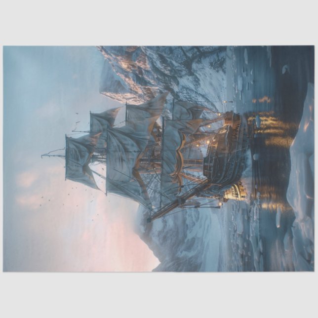 Vintage Ship in the Ice Decoupage Tissue Paper (Front)