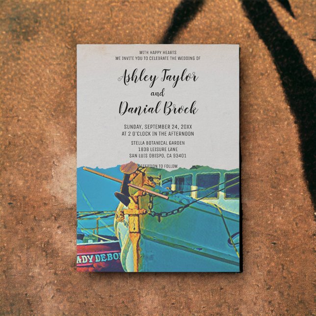 Vintage ship navy anchor destination wedding invitation (Creator Uploaded)