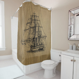 Vintage Ship on Rustic faux burlap