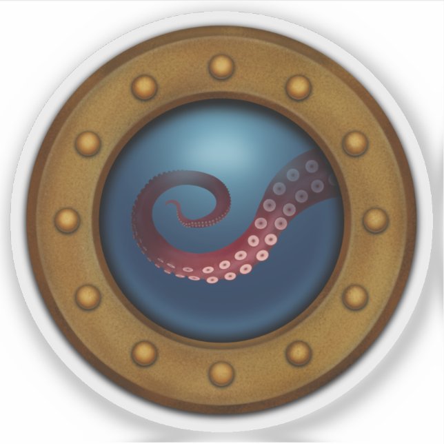 Vintage Ship Porthole Octopus Steampunk Nautical (Front)