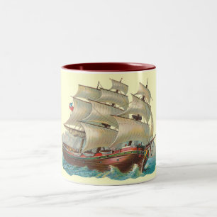 Vintage Ship Sail Across Blue Sea Coffee Cup Mug