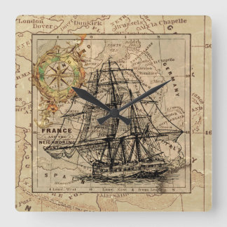 Vintage Ship Square Wall Clock