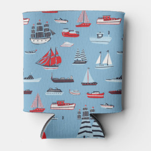 Vintage ship travel: nautical pattern. can cooler