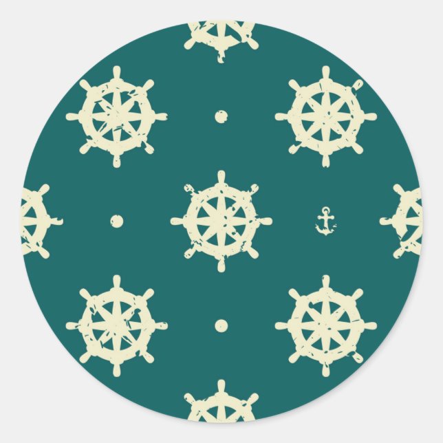 Vintage Ship Wheel Pattern Classic Round Sticker (Front)