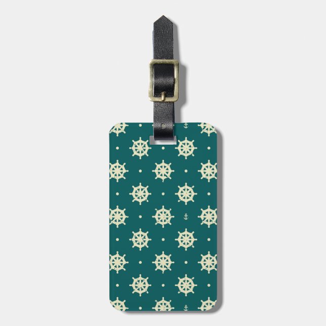 Vintage Ship Wheel Pattern Luggage Tag (Front Vertical)