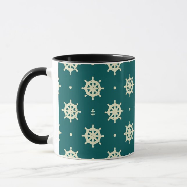Vintage Ship Wheel Pattern Mug (Left)