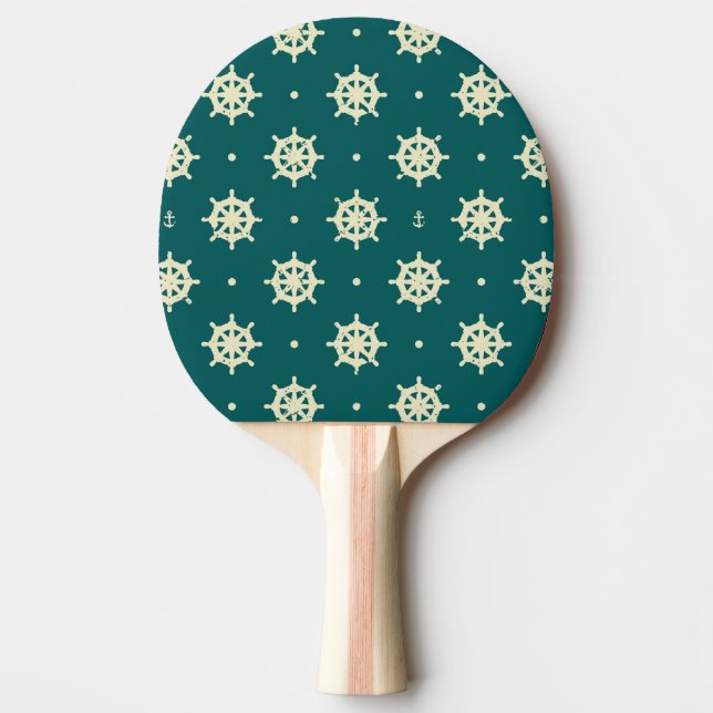 Vintage Ship Wheel Pattern Ping Pong Paddle (Front)