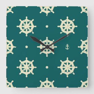 Vintage Ship Wheel Pattern Square Wall Clock