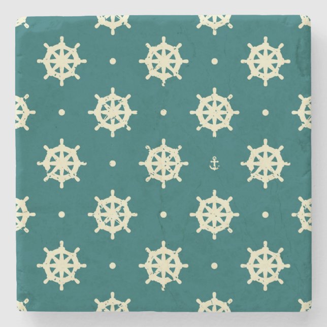 Vintage Ship Wheel Pattern Stone Coaster (Front)