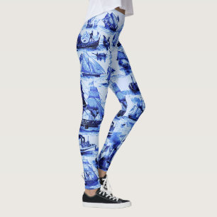 VINTAGE SHIPS,SAILING VESSELS,Navy Blue Leggings