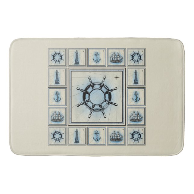 Vintage Ship's Wheel Collage Bath Mat (Front)
