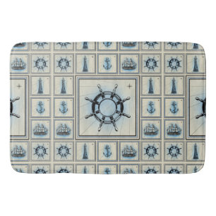 Vintage Ship's Wheel Collage Pattern Bath Mat