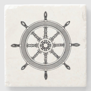 Vintage Ships Wheel Nautical Stone Coaster