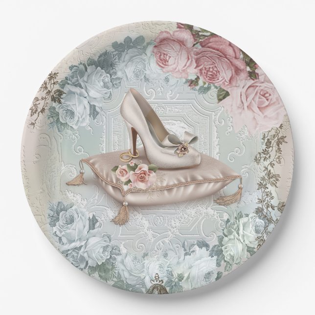 Vintage Shoe Bridal Shower Paper Plates (Front)