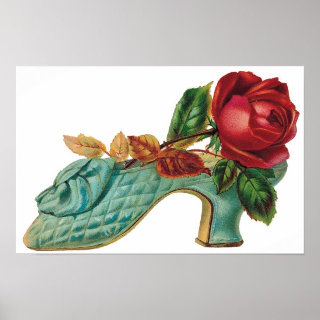 Vintage Shoe with a Red Rose Poster (Front)