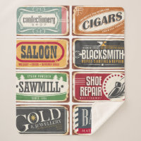 Vintage shop posters collection. Retro store tin s