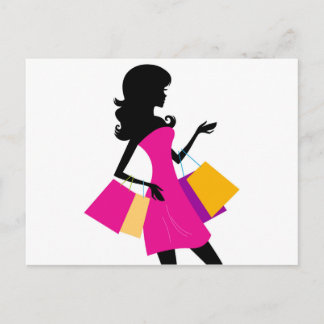 Vintage shopping girl with Bags Postcard