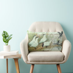 Vintage Shorebirds in a Marsh by Louis Fuertes Lumbar Pillow