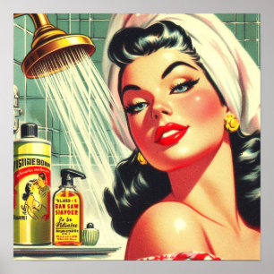 Vintage Shower Pin Up Poster