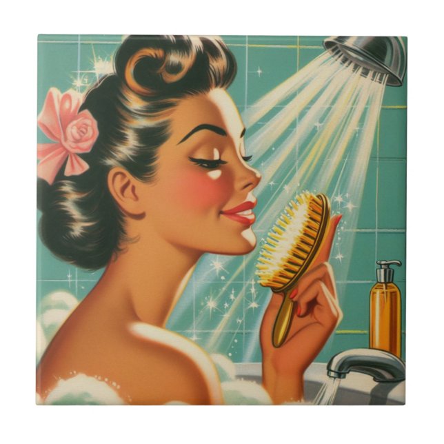 Vintage Shower Pin Up Tile (Front)