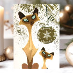 Vintage Siamese Christmas Cats Holiday Card<br><div class="desc">Vintage Siamese Christmas Cats Holiday Card. This design features vintage Siamese cats with a Christmas ornament. What a beautiful retro holiday scene. Personalize this custom design with your own inside greeting.</div>