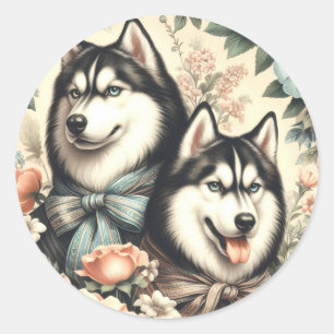 Vintage Siberian Husky Illustration Classic Round Sticker