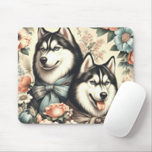 Vintage Siberian Husky  Illustration Mouse Pad