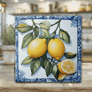 Vintage Sicilian Blue Border Lemon Tile
