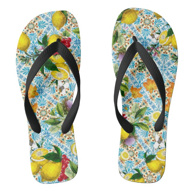 Vintage Sicilian lemon garden Flip Flops (Footbed)