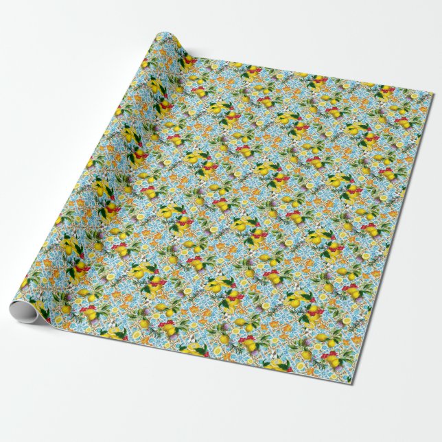 Vintage Sicilian lemon garden Wrapping Paper (Unrolled)