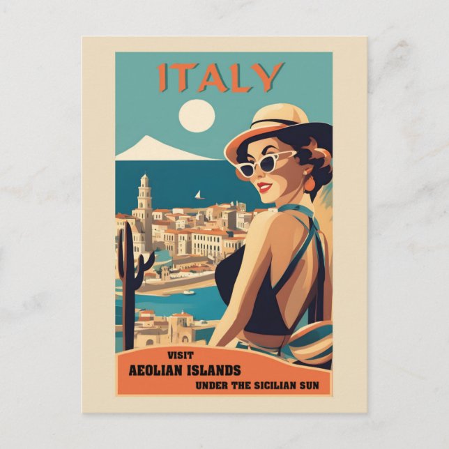 Vintage Sicily Italy Aeolian Islands Travel Postcard (Front)