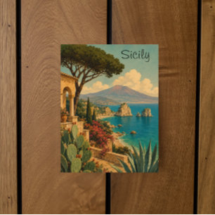 Vintage Sicily Italy Mediterranean Island Travel Postcard