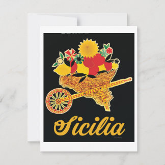 Vintage Sicily Travel Poster Flat Card - CART
