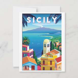 Vintage Sicily Travel Poster Flat Card - SICILIA