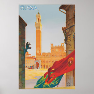 Vintage Siena Italy Travel Poster Print, Piazza