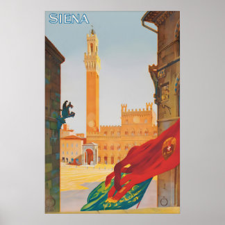 Vintage Siena Italy Travel Poster Print, Piazza