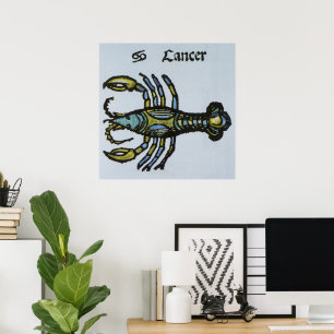 Vintage Sign of the Zodiac, Cancer the Crab