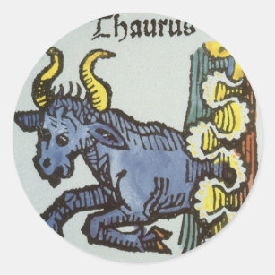 Vintage Signs of the Zodiac, Antique Taurus Bull Classic Round Sticker