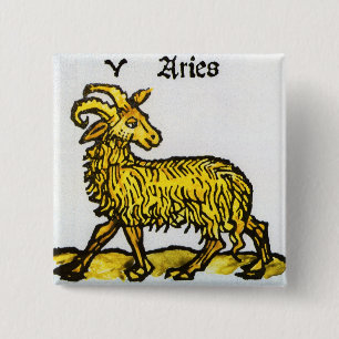 Vintage Signs of the Zodiac, Aries the Ram 2 Inch Square Button