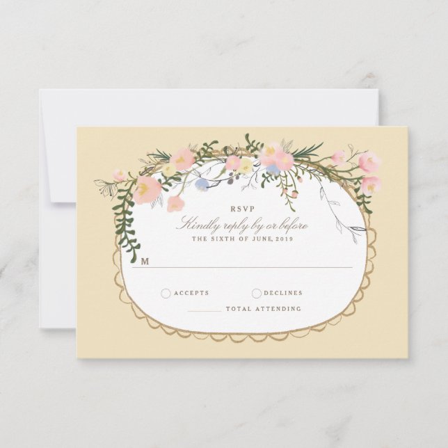 Vintage Silhouette Spring Floral Wedding RSVP Card (Front)