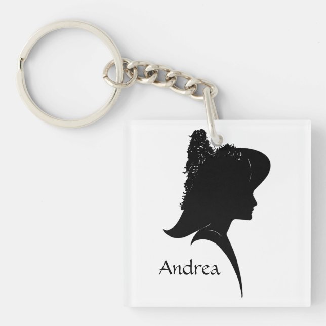 Vintage Silhouette Woman in Hat Personal Keychain (Front)