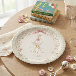 Vintage Silly Goose Coquette Pink Baby Shower Paper Plate