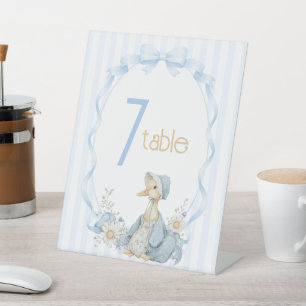 Vintage Silly Goose Girl Baby Shower Table Number Pedestal Sign