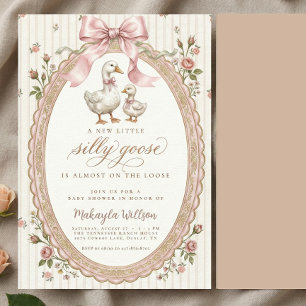 Vintage Silly Goose Pink Bow Baby Shower  Invitation