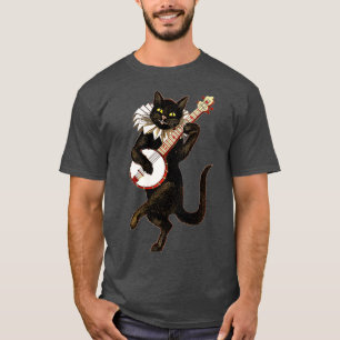 Vintage Silly Weird Cat Playing Banjo Country Cat  T-Shirt
