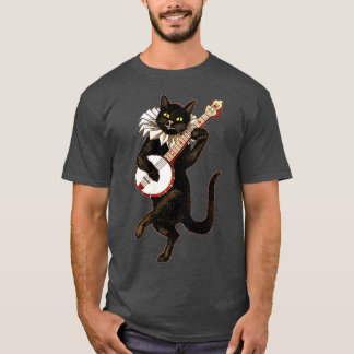 Vintage Silly Weird Cat Playing Banjo Country Cat  T-Shirt