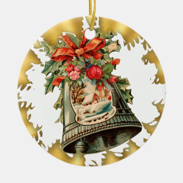 Vintage Silver Bells Ceramic Christmas Ornament (Front)
