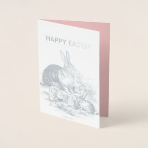 Vintage silver bunnies -  add photo foil card